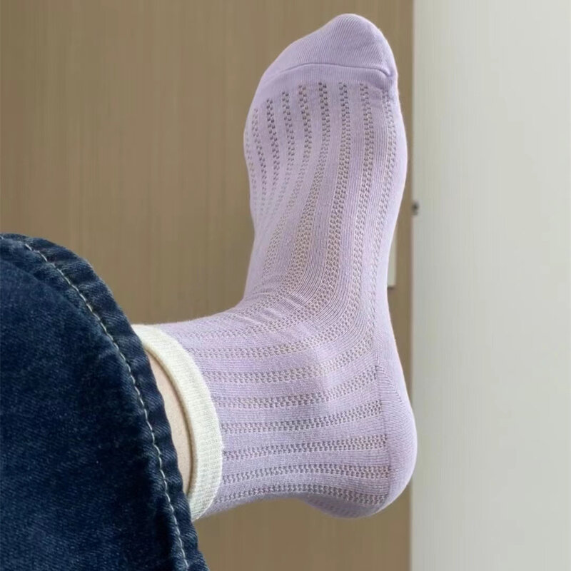 Женские носки из хлопка милые однотонные карамельные цвета милые женские летние тонкие короткие сетчатые носки в Корейском стиле носки