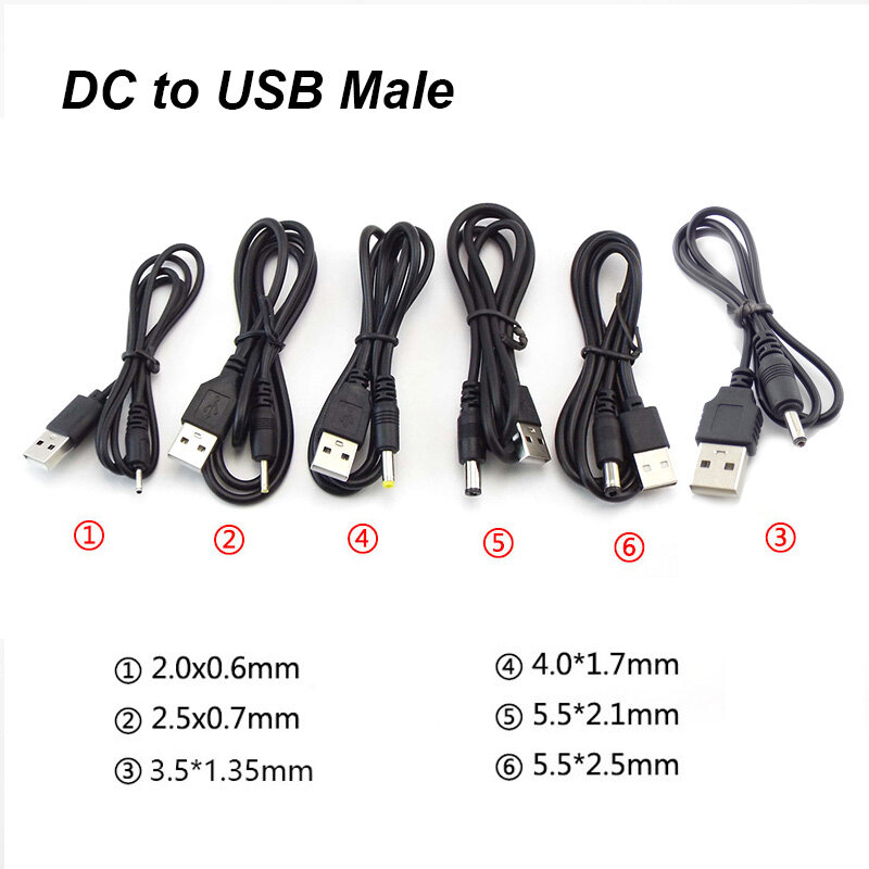 USB-Typ ein Stecker auf DC 3,5 1,35 4,0 1,7 5,5 2,1 2, 5 5,5mm Stecker Verlängerung Netz kabel Versorgungs buchse Kabelst ecker j17