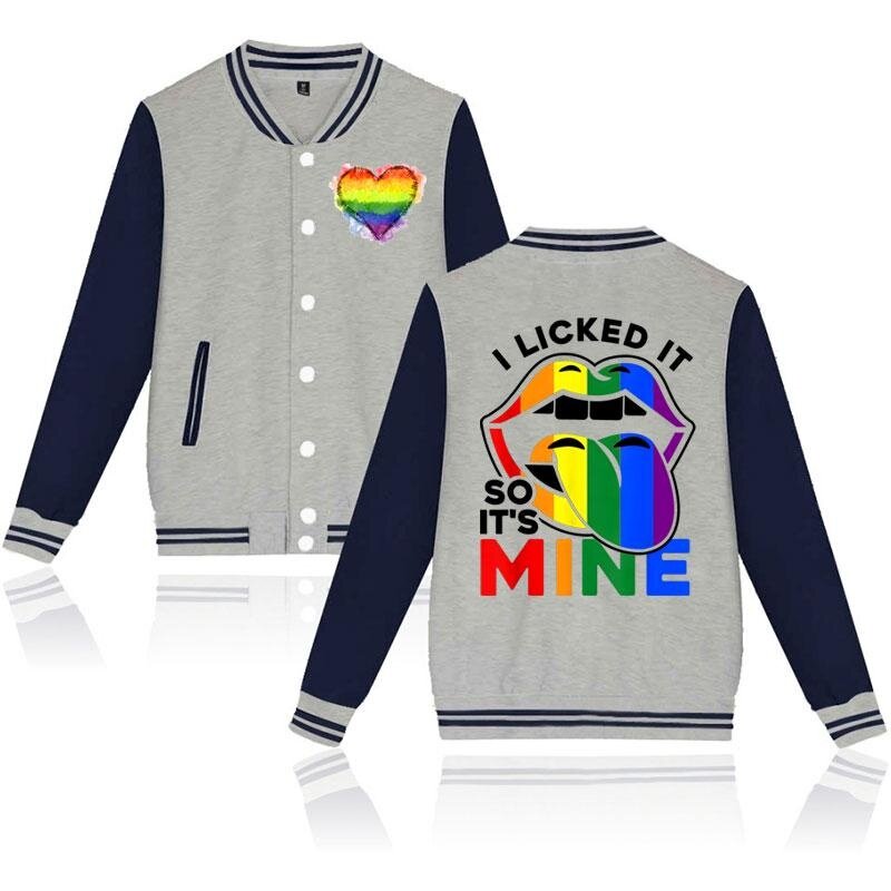 Cool I Licked It So It's Mine Baseball Jacket Lgbt Pride Baseball Jersey Autumn/Winter Fashion Long Sleeve Sweatshirt Coat