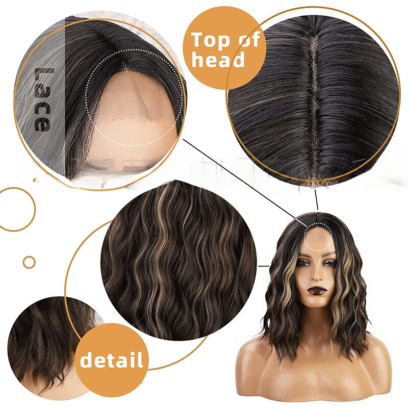 Nowe modele moda Gradient krótkie kręcone włosy wysoka temperatura Filament kobiety Trend codzienne odgrywanie ról peruka nakrycia głowy ukośne grzywka