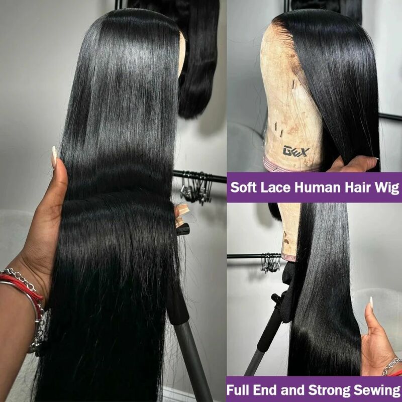 Peluca de cabello humano liso con encaje frontal hd para mujer, pelo largo brasileño sin pegamento de 30 y 40 pulgadas, 13x6, a la venta, barato