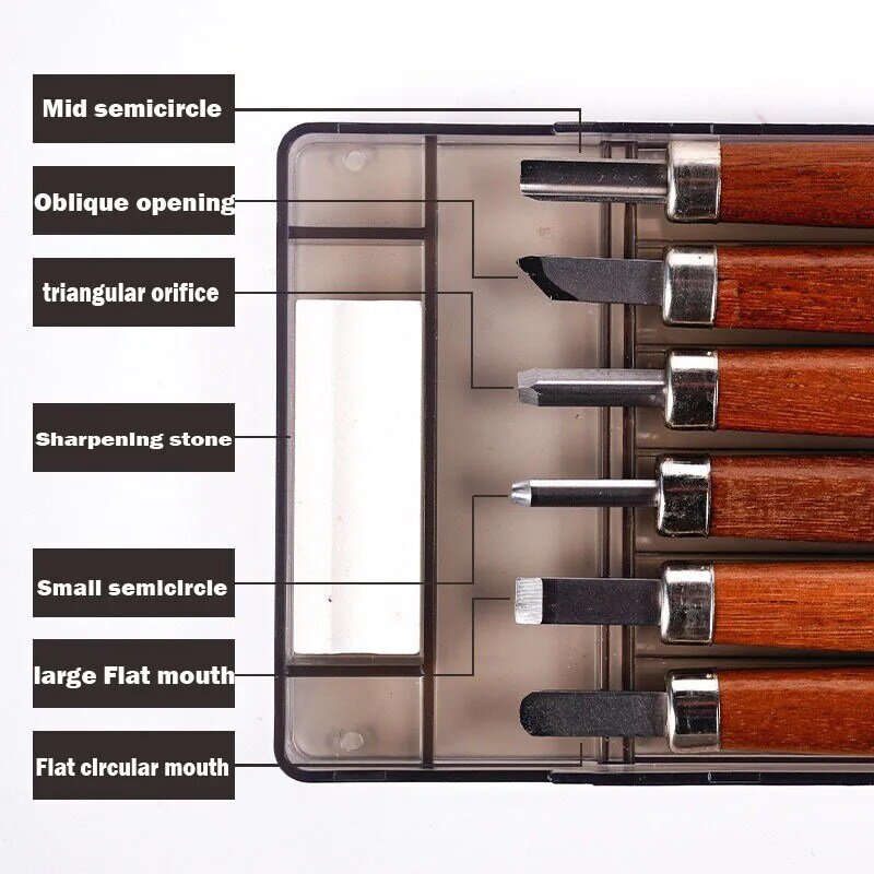 Cuchillo de tallado de acero al carbono de madera maciza, herramientas de tallado de múltiples tamaños, cuchillo de utilidad Olfa, Kit de tallado de madera, 6 piezas