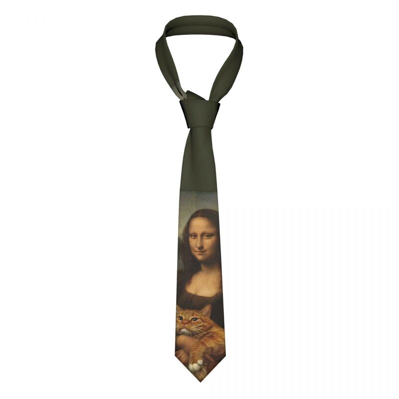 Mona Lisa Kucing Gemuk Uniseks Dasi Mode Poliester 8 Cm Lebar Humor Dasi Leher Grafis untuk Pria Kemeja Aksesori Gravatas Bisnis