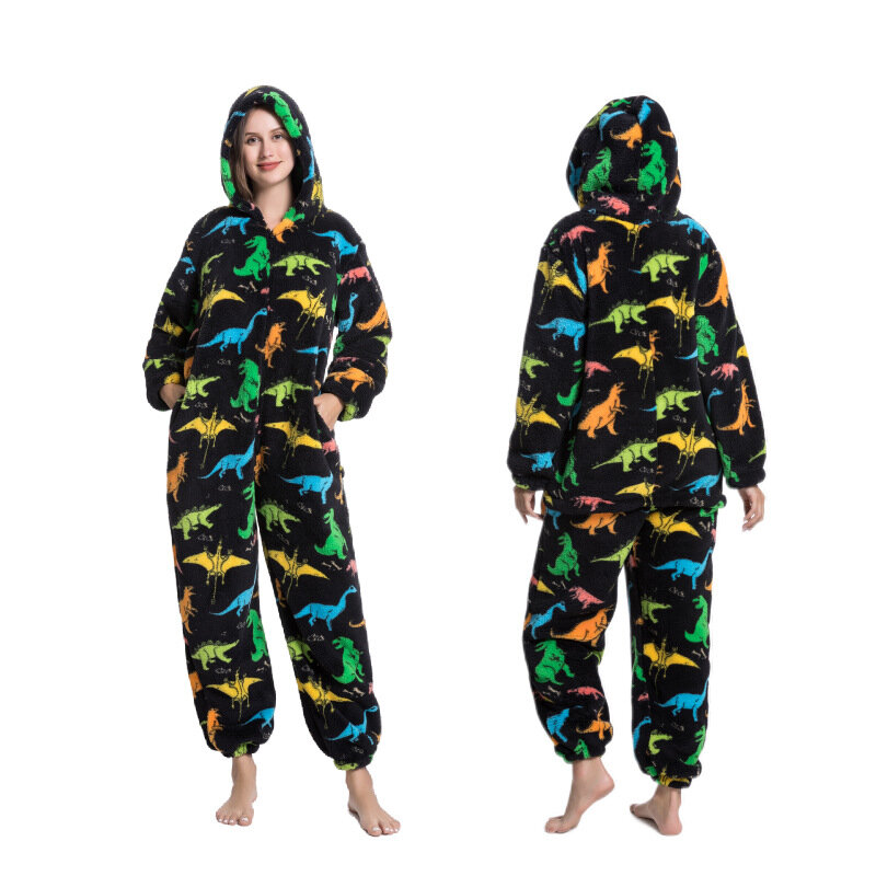 Zimowe kombinezony z polaru koralowego zestaw piżam damskie z nadrukiem Cartoon piżama jednoczęściowa piżama garnitur zagęszczony flanelowy ubrania domowe