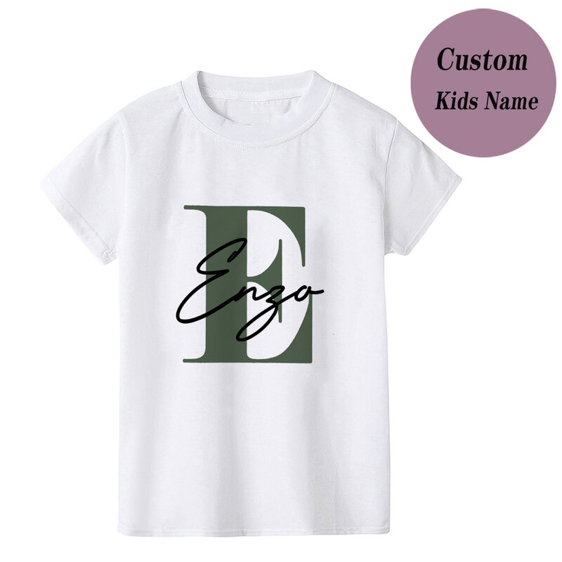 Kids Gepersonaliseerde Naam Initial T-shirt Kids Top Kinderen Custom T-Shirts Jongen Aangepaste Tee Verjaardagscadeau