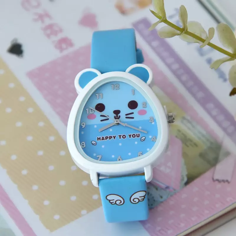 Cute Children's Leather Strap Watch, desenho animado estilo coreano, simples quartzo, estudantes, geléia, Digital Dial, Relogio