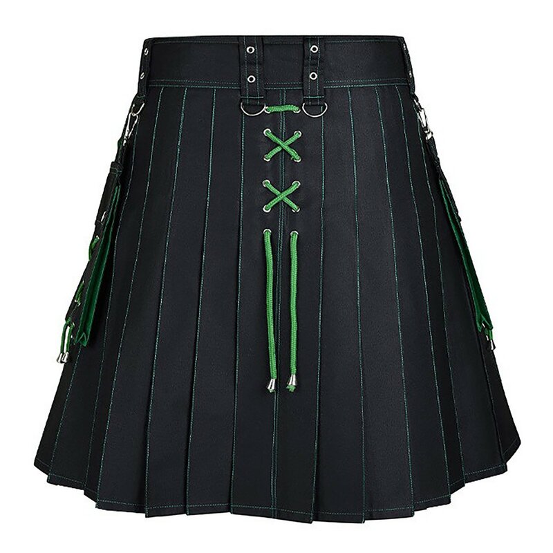 Falda plisada gótica Retro escocesa para hombre, pantalones cortos de Hip Hop, fajas de bolsillo, correas de cuero, Kilt tradicional