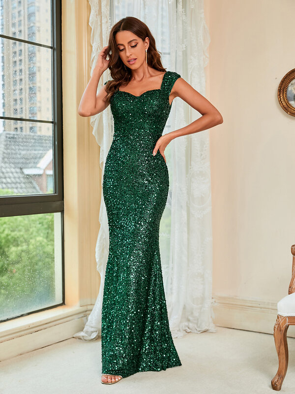 Sexy Women Prom Dresses Sequin Sexy Green Sling Mid-waist Party Evening Long Skirt Vestidos Elegant Dress for Woman Clothes