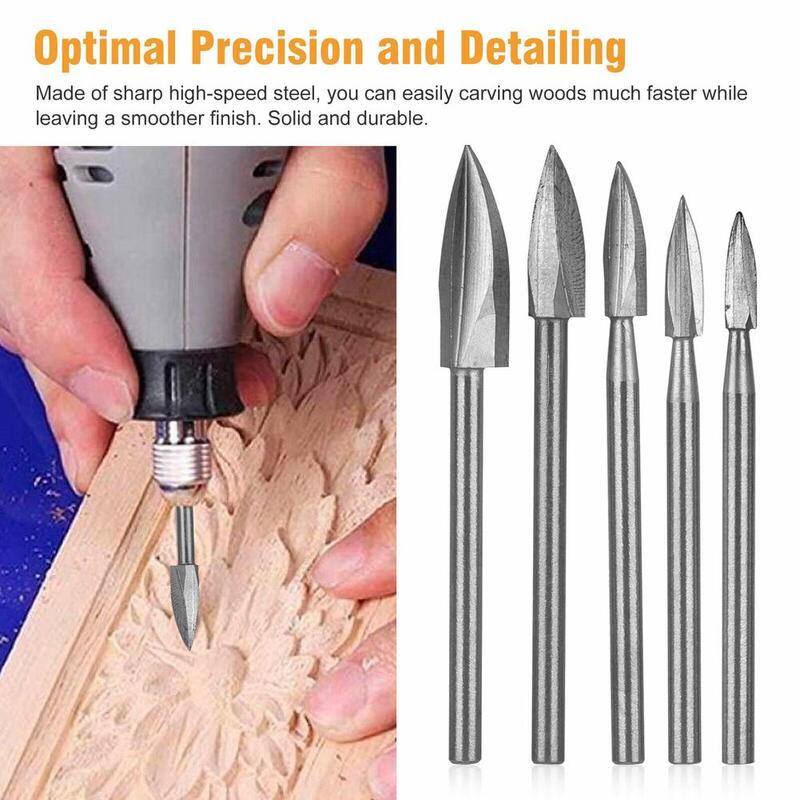 5 Pcs Wood Carving Engraving Drill Bit Rotary Tools Kit DIY Woodworking Drill Accessories For Wood Carving Enthusiasts
