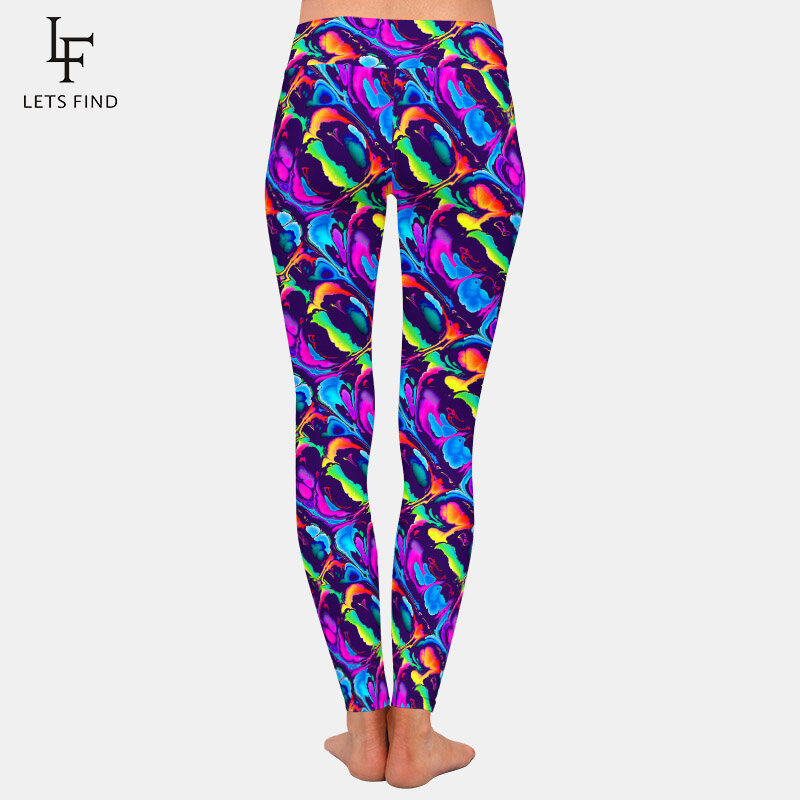 LETSFIND – Leggings taille haute pour femmes, nouvelle mode, vif, Vibrant, 3D, formes de bloc, impression numérique, Slim