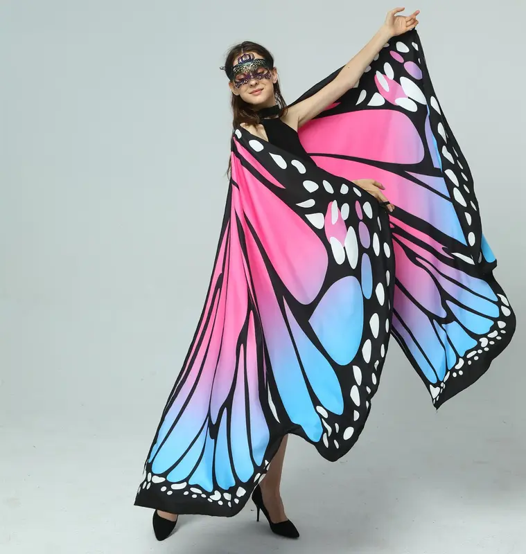 Lado duplo impresso dança borboleta asas para mulheres, Halloween Fairy Elf traje