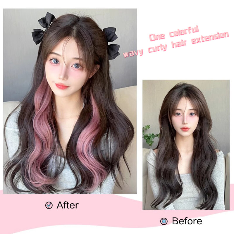 Curly Hair Hanging Ear Dyed Wig Female Long Hair Color Highlights Clockwork Invisible Seamless Curly Hair Sweet Cool Wig Piece