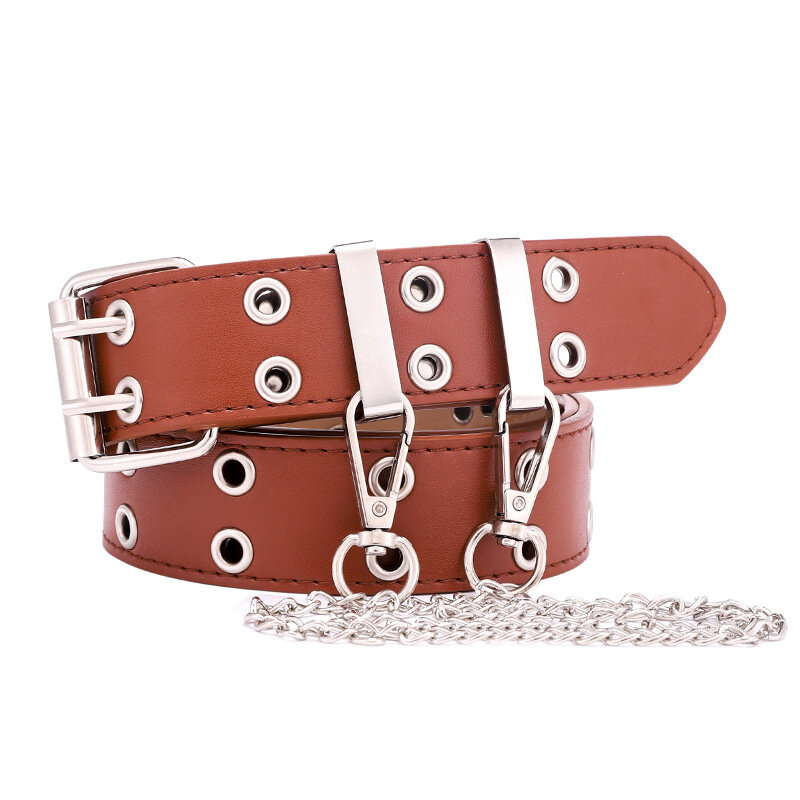 Cinturones de aleación Punk para mujer, cadena de lujo para cuero genuino, hebilla de Pin, Jeans decorativos, Retro, 110cm