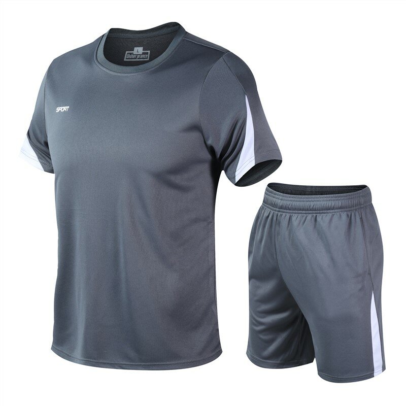 Мужская летняя спортивная футболка с коротким рукавом для бега йоги дышащий влагоотводящий Быстросохнущий комплект из двух предметов
