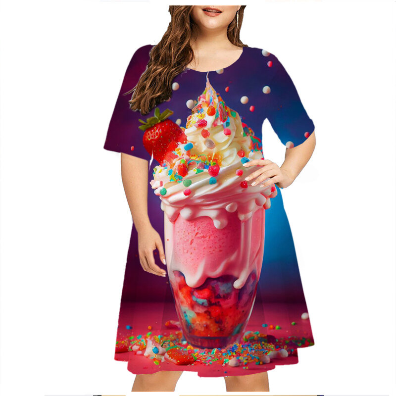 Vestido informal de manga corta con estampado de pastel de Chocolate para mujer, vestido de línea a, estampado Tie Dye, moda de verano, talla grande