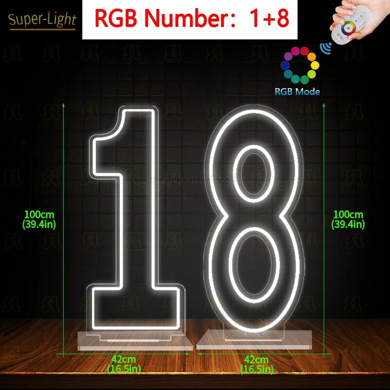 RGB LED Número Neon Light Signs, Decoração da parede, Night Lamp Gift, Light Up, Aniversário, Festa de Casamento, Grandes Números, 100cm