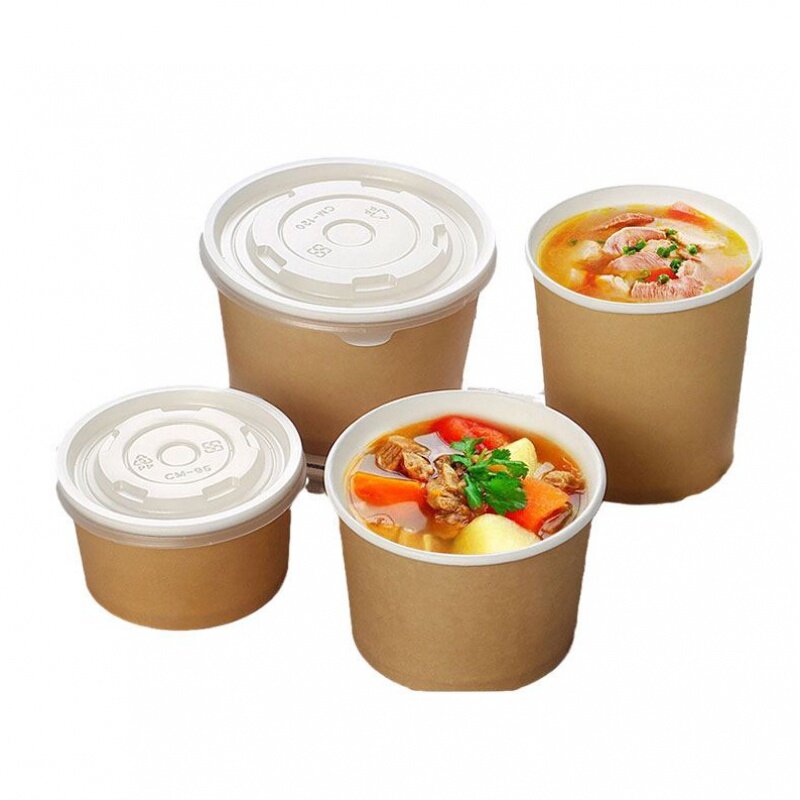 Customized productSleeve Hot Lid Kraft Ice French Fries Fried Chicken Snack Food Paper Bowl Coffee Soup Cup Disposable Wit