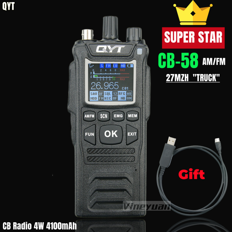 Новое стандартное портативное радио QYT 27 МГц CB-58, 40 каналов AM/FM CB радио (4 Вт портативная рация) 26,965-27,405 МГц