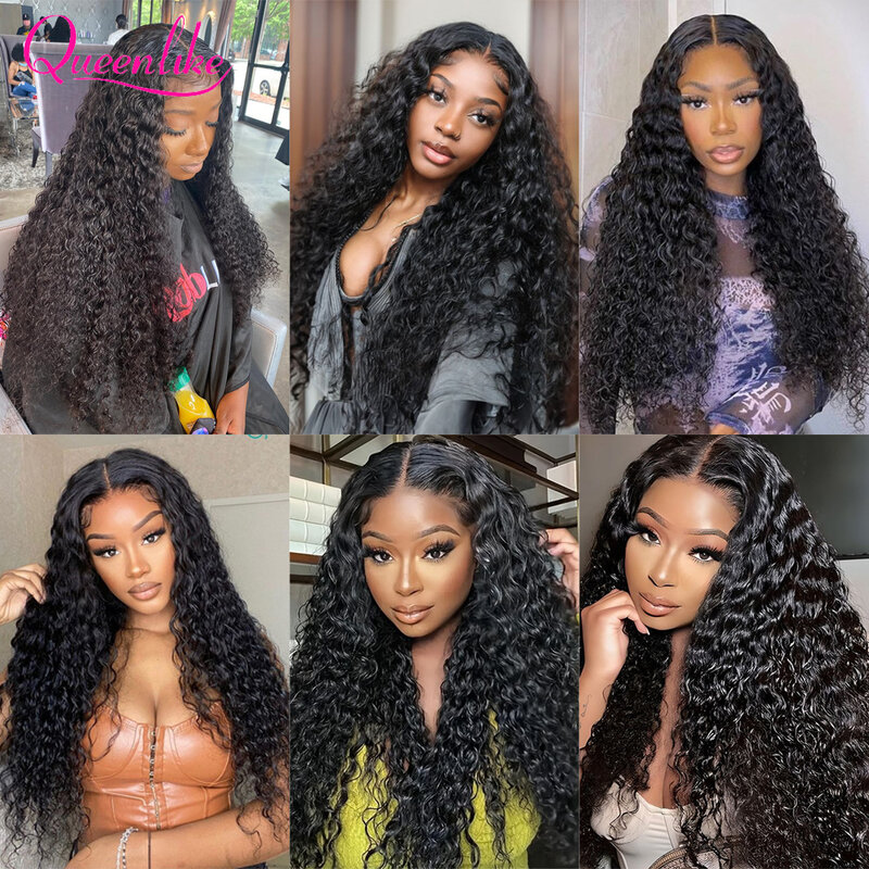 Queenlike 13x4 Water Wave Lace Frontal Human Hair Wig 220 Density Human Hair Wigs for Women 30 32 34 inch Thick Curly Hair Wigs