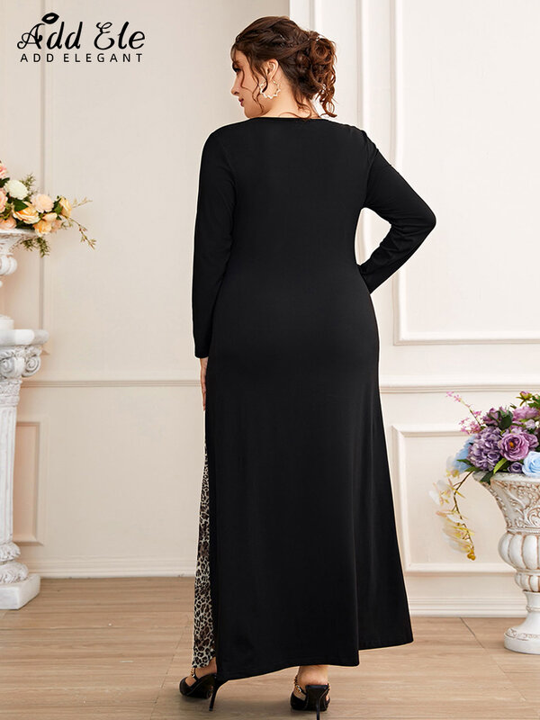 エレガントな長袖の女性用ネックラインドレス,プリーツ,ヒョウデザイン,キー付き,大きいサイズ,b1064,2022