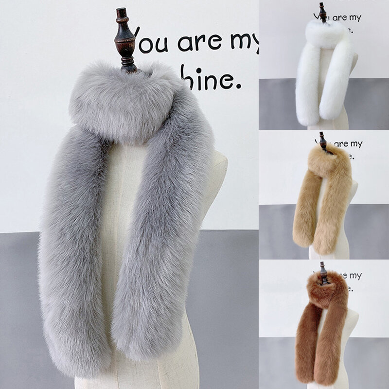 Warm Soft Fur Scarf for Women Faux  Fur Scarf Female Winter Fake Collar Long Plush Fur Shawl Cloak Girls Clothes Accessories