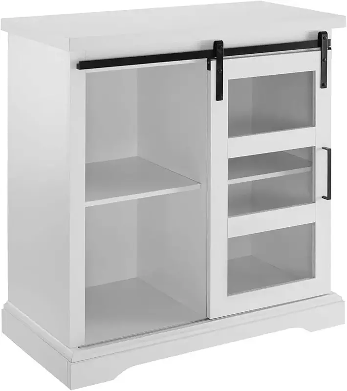 Consola de almacenamiento con puerta corrediza de vidrio, consola de almacenamiento de puerta de vidrio, blanco, casa de campo moderna de Weston, 32 pulgadas