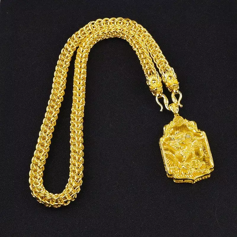 Platerowane 100% czyste 18-karatowe złoto Prawdziwe złoto Domineering Męski łańcuszek z wisiorkiem Zestaw potężnych naszyjników z artefaktem Wysokiej jakości biżuteria