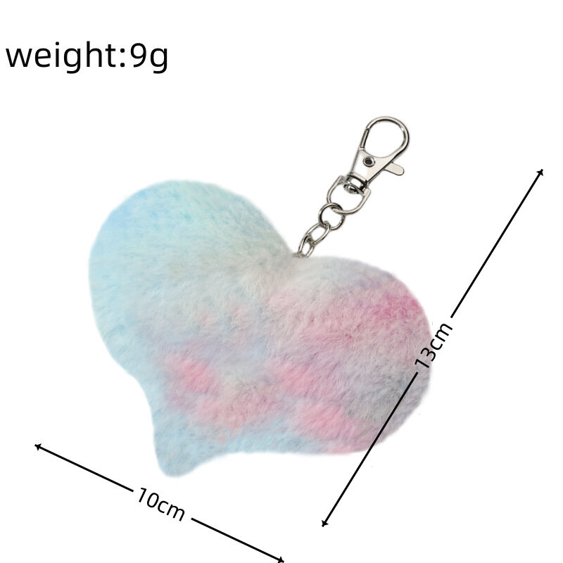 Plush Pompoms Keychain Rainbow Love Heart Butterfly Cat Star Fur Ball Bag Pendant Girl Backpack Charm Car Hanging Accessories