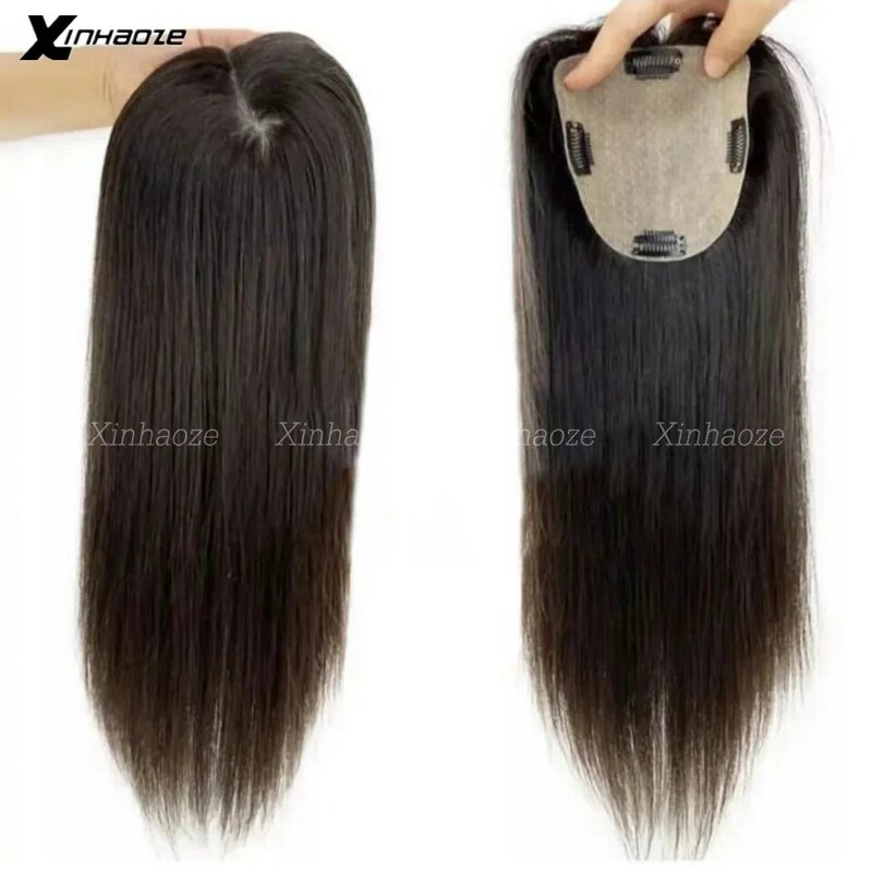 Natural Black Human Hair Topper Hair Size 13x15cm Hair Toppers for Women No Thinning Hair Silk Base Black Human Hair Topper