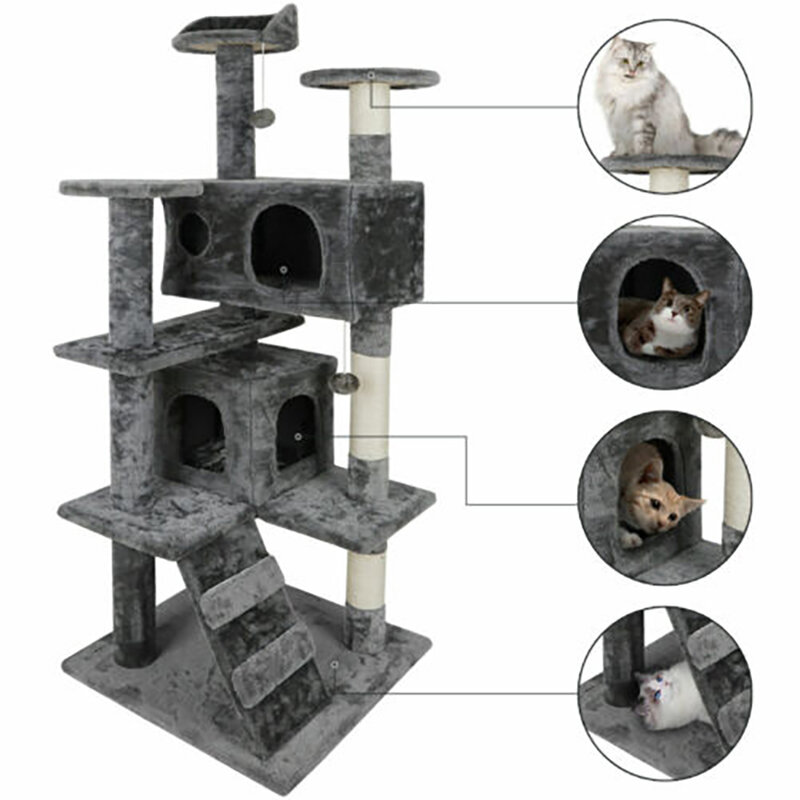 Cat Tree Tower 55" STURDY Activity Center Large Playing House Condo For Rest