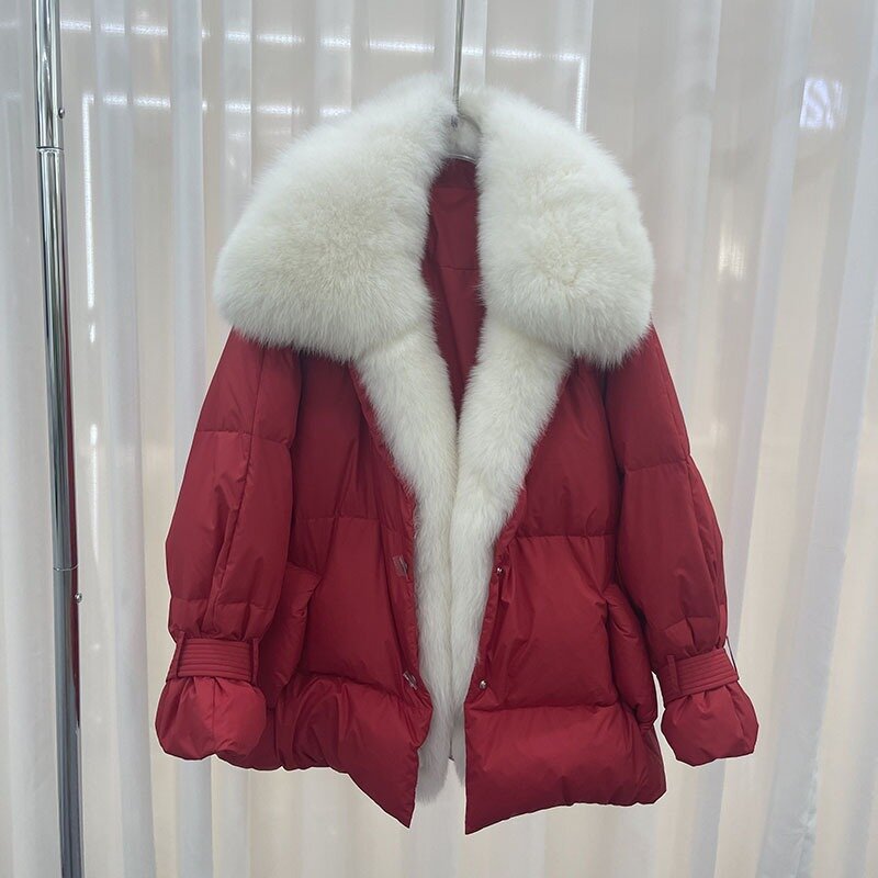 2023 pelliccia di volpe naturale cappotto donna rimovibile vera pelliccia giacca femminile inverno bianco piumino d'anatra sciolto caldo moda Casual parka