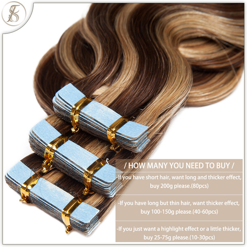 Tess Wavy Tape In Hair Extension Human Hair 2.5g/pc Natural Hair Extensions Adhesive Skin Weft Double Sides Seamless Invisible
