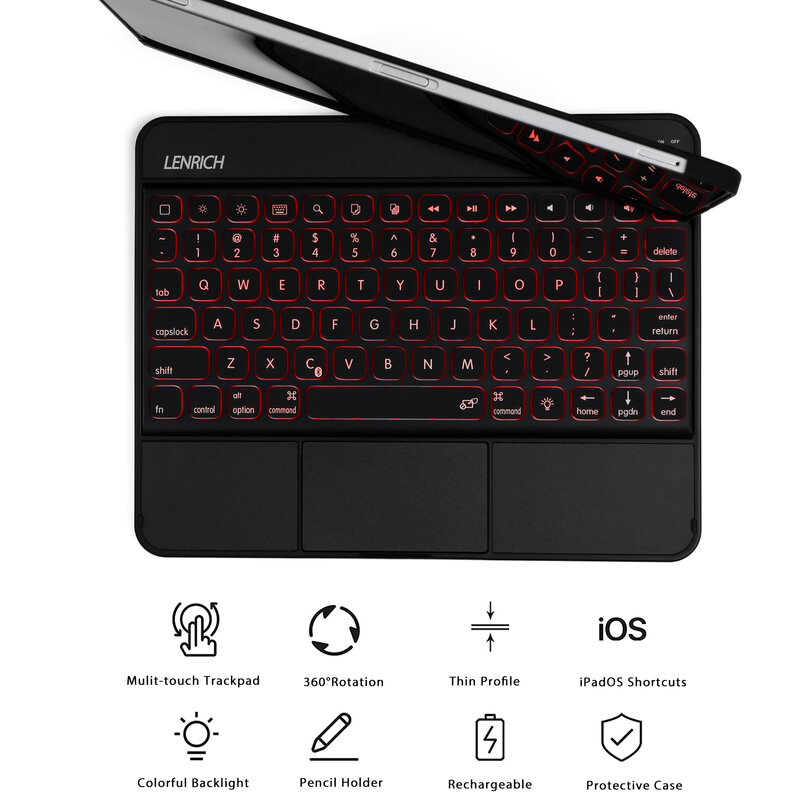 Pour ipad air 4th Gen 10.9 ''cas 2021 ipad pro 11 1st 2nd 3rd Gen étui clavier Sans Fil Touchpad rétro-éclairage keyboard360 tourner