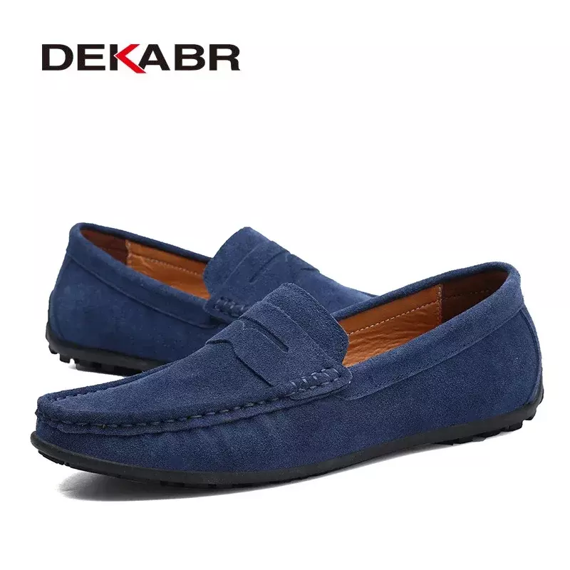 Мужские брендовые мокасины на весну-лето DEKABR, темно-синие туфли из натуральной кожи, легкая обувь на плоской подошве для вождения