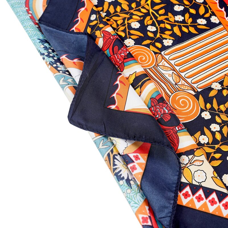 New Designer Brand Silk 130cm Twill Large Square Animal Sacred Tree Print Female Headscarf Shawl Scarf Beach Towel Stoles
