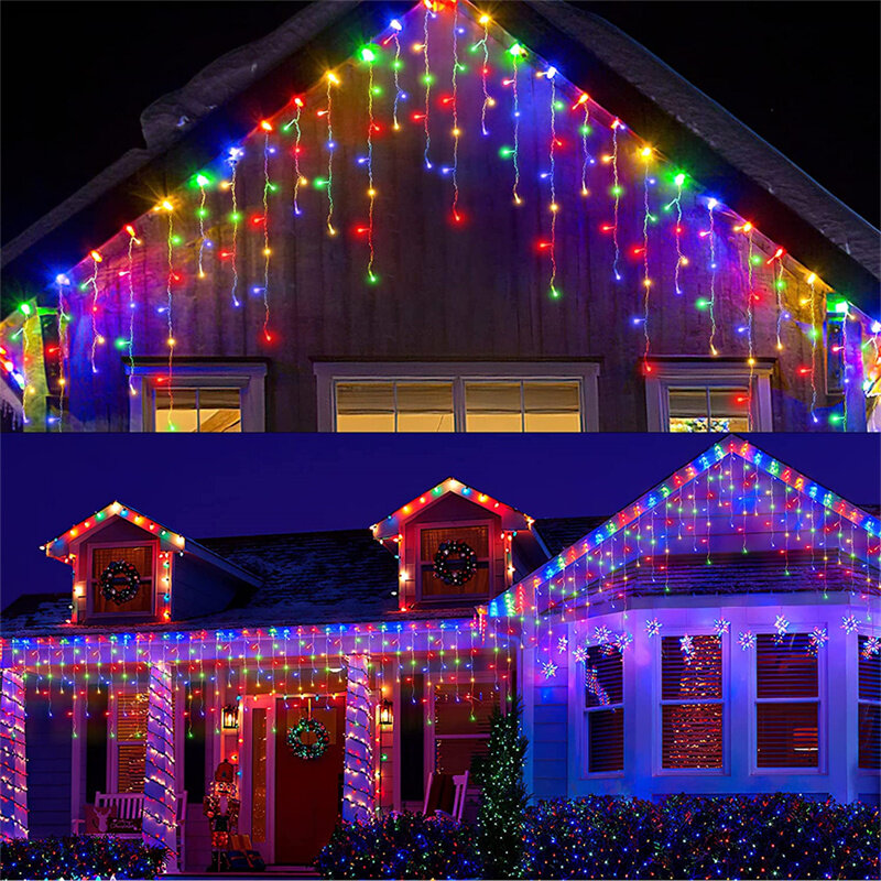 Dekorasi Natal untuk rumah luar ruangan LED tirai lampu tali es jalan Garland di rumah musim dingin 220V 5m Droop 0.4-0.6m