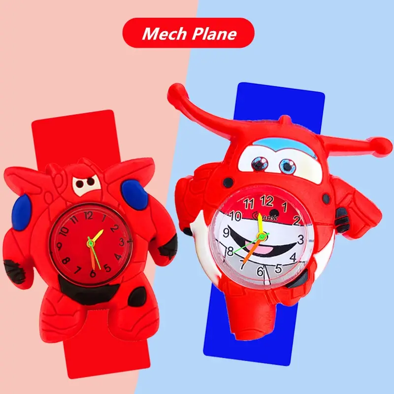 Relojes de estilo de coche de avión de dibujos animados para niños, estudiantes, niñas y niños, correa de silicona de color, reloj de pulsera de cuarzo