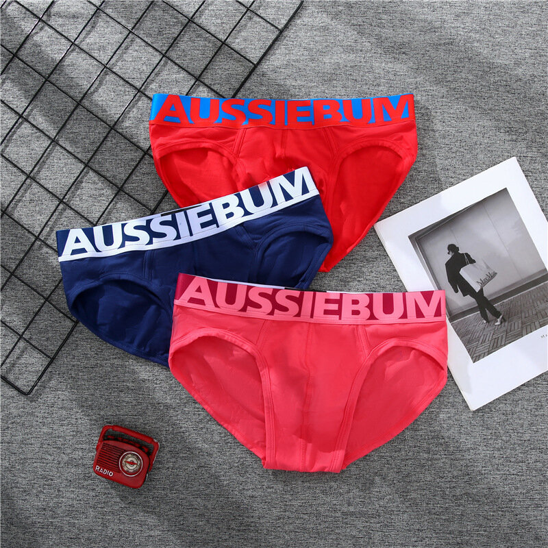 Aussiebum-Roupa Interior Masculina de Algodão Carta Cintura Baixa, Confortável, Respirável, Suor Absorvente, Cuecas Jovens