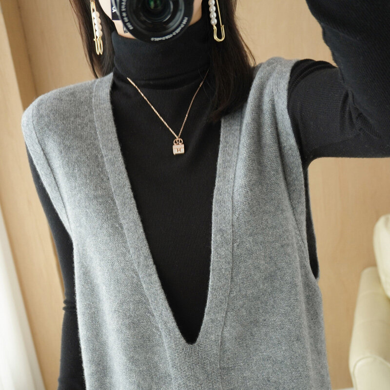 Spring And Summer Cashmere Knitted Vest Women's V-Neck Sleeveless Pullover Fashion Loose And Thin Solid Color Outer Wear