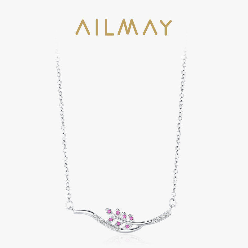 Ailmay 925 Sterling Silver Trendy Charm Leaves Pendant Necklace Dazzling Clear Zircon Link Chain Neck For Women Anniversary Gift
