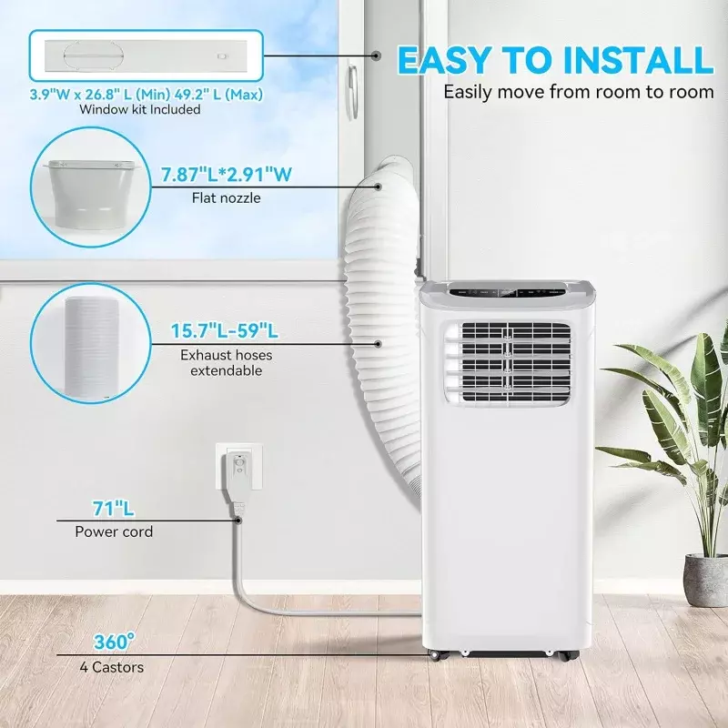 Portable Air Conditioners, 8500 BTU Portable AC Uint with Dehumidifier & Fan Mode for Room up to 350 Sq.Ft, 3-in-1 Room Air