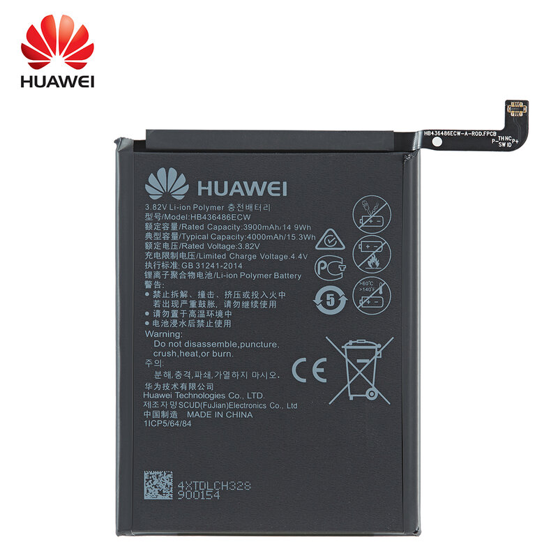 Huawei-bateria 100% original hb436486ecw, 4000mah, para huawei mate 10 pro/p20 pro al00 l09 l29 tl00