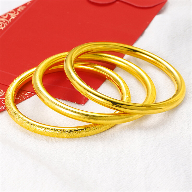 Braccialetto placcato oro 24 carati classico rotondo semplice lucido smerigliato cerchio braccialetto per le donne gioielli da sposa regali Dia62cm