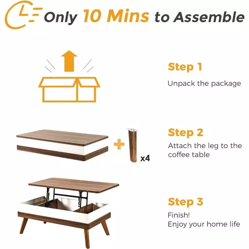 โต๊ะกลางที่ง่ายต่อการประกอบพร้อมโต๊ะทานอาหารที่ซ่อนอยู่ช่องเก็บทันสมัยสำหรับการรับห้องนั่งเล่น/กาแฟสำนักงานบ้าน