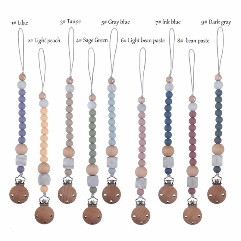 Silicone Beads Pacifier Clips Chain Anti-lost Wood Adjustable Nipple Holder Clips Dummy Clips Geometric Soother Holder Baby