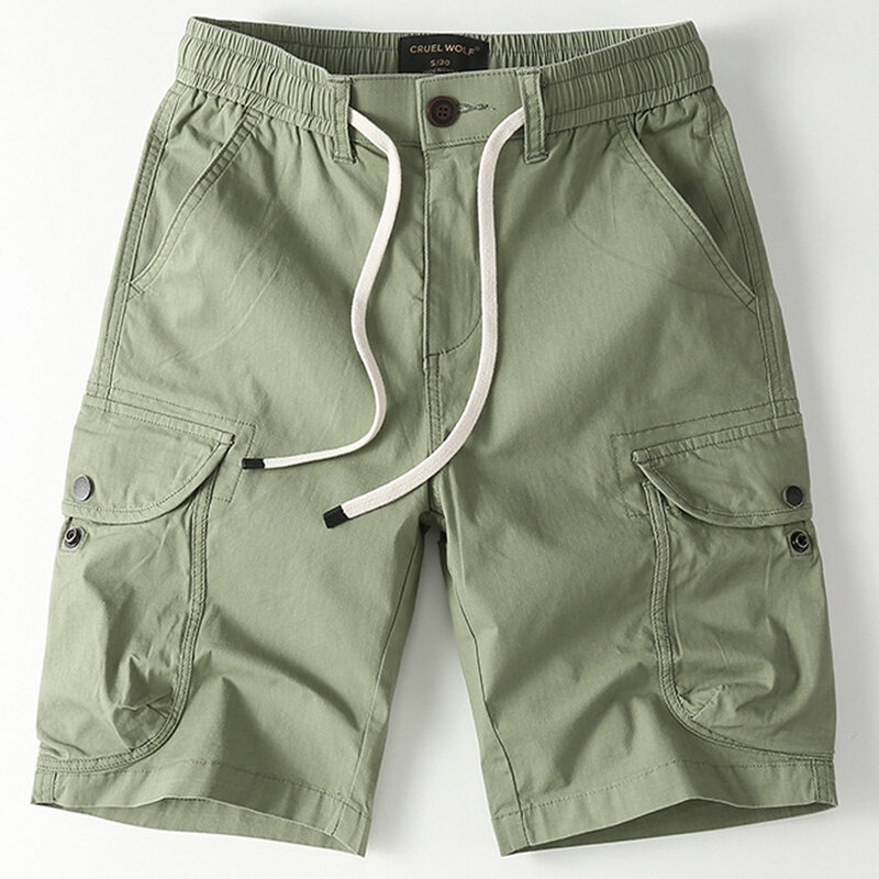 Шорты-карго мужские однотонные, модные повседневные короткие штаны, с эластичным поясом, зеленые, на лето