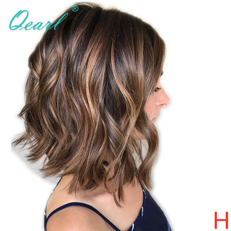 Ombre Short Bob Wavy Human Hair Lace Front Wigs HD invisibile 13X 4 parrucca frontale in pizzo per le donne Brown Honey Blonde Highlights Qearl