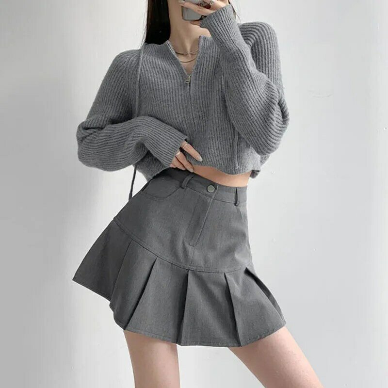 Y2k vintage cintura alta saia plissada uniformes de estilo universitário calças de segurança mini saias mulher coreano rua magro a linha saia