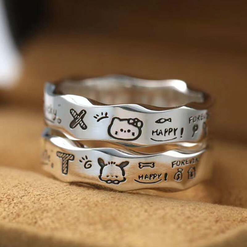 Sanrio-anillos de dibujos animados de Hello Kitty para niña, anillo de Pochacco, decoración de mercancía de Anime, regalo de cumpleaños