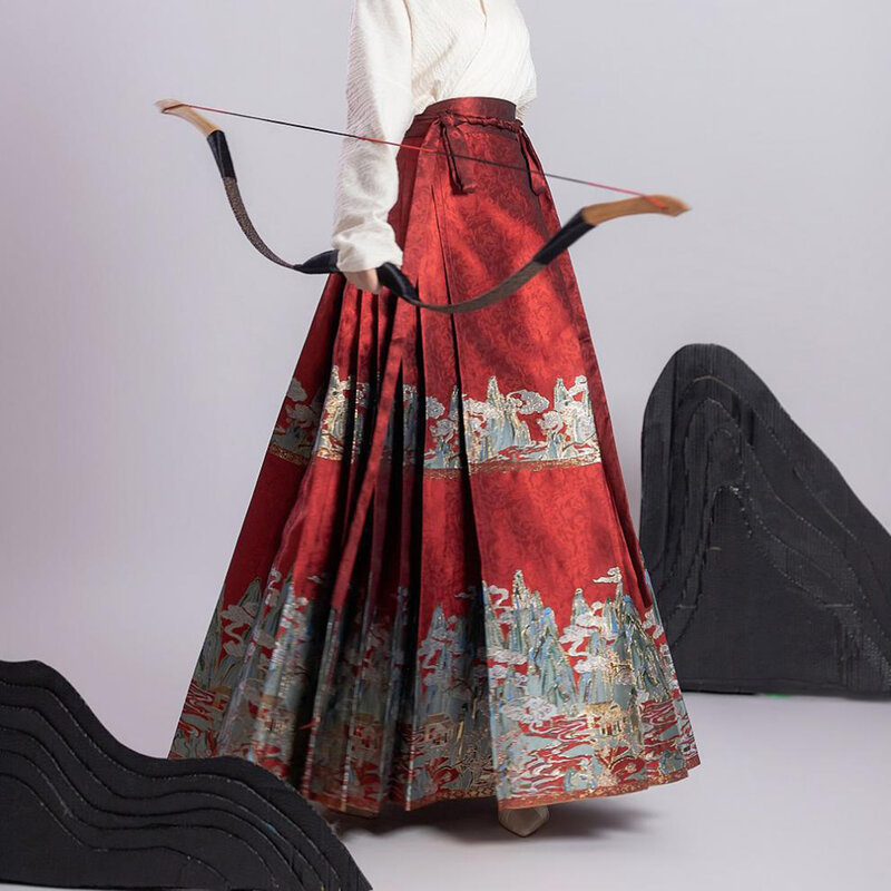 女性の伝統的な中国のスタイルのドレス、パーティーのスカート、馬の顔のスカート、カジュアルな黒のカーディガン、単色、ユニバーサル